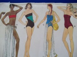 7702 VOGUE STRETCH 1- 2 PIECE BATHING SUIT, PAREO  1970S PATTERN 8